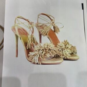 Aquazzura Gold Tassel Suede Lace-Up Sandal Heels | Made in Italy